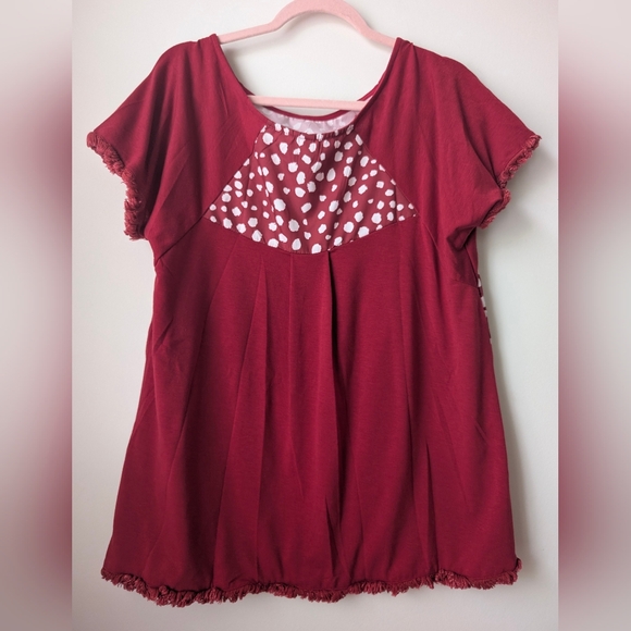 Misslook Red Polka Dot Top with Fringe Hem Oversized Medium - Picture 5 of 5
